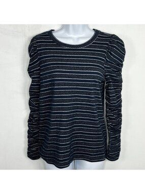 LOFT Top Sz XS Navy Blue White Striped Parisian Chic Casual FG30